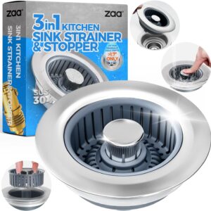 Best Offer 29%Off Upgraded 3in1 Kitchen Sink Drain Strainer & Sink Stopper, Stainless Steel Kitchen Drain Plug & Sink Installation Parts with Anti-Clogging Basket, Fit US Standard 3-1/2'' Sink Drain Hole, Silver