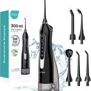 Ask something else COSLUS Water Dental Flosser Teeth Pick: Portable Cordless Oral Irrigator 300ML Rechargeable Travel Irrigation Cleaner IPX7 Waterproof Electric Flossing Machine for Teeth Cleaning C20(F5020E)