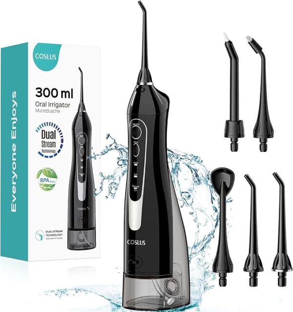 Ask something else COSLUS Water Dental Flosser Teeth Pick: Portable Cordless Oral Irrigator 300ML Rechargeable Travel Irrigation Cleaner IPX7 Waterproof Electric Flossing Machine for Teeth Cleaning C20(F5020E)