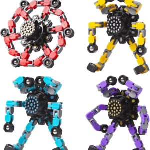 Transformable Fidget Spinners 4 Pcs for Kids and Adults Stress Relief Sensory Toys for Boys and Girls Fingertip Gyros for Party Favors Stocking Stuffers Bulk for Kids