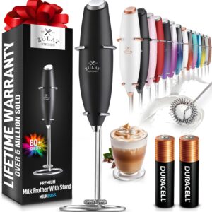 Prime Day Deal 50% Off Zulay Kitchen Powerful Milk Frother Wand With 2 Duracell Batteries - Ultra Fast Handheld Drink Mixer - Electric Whisk Foam Maker for Coffee, Lattes, Cappuccino, Matcha, Hot Chocolate & Creamer - Black