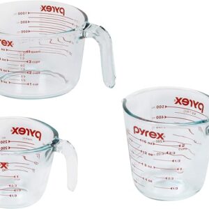 Prime Day Deal 20% Off Pyrex Essentials (3-Pack) Glass Measuring Cups Set, (1, 2 & 4 Cup) Measuring Cups For Prepping, Baking and Cooking, Preheated Oven, Dishwasher, Freezer, and Microwave Safe
