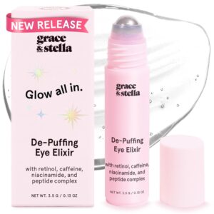 Limited Time Deal 47% Off grace & stella Under Eye Brightener Roller - Airplane Travel Essentials - Travel Size Toiletries - Retinol & Caffeine Eye Serum for Puffiness, Dark Circles, Wrinkles - Vegan Skincare (15ml / 0.51floz)