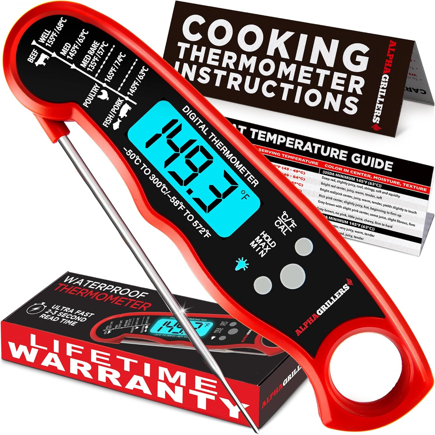 Prime Day Deal 50% Off Alpha Grillers Meat Thermometer Digital - Instant Read Food Thermometer for Cooking Grilling Air Fryer Griddle Probe Kitchen Gadgets Essentials BBQ Accessories Grill Gifts for Men Him Dad Birthday