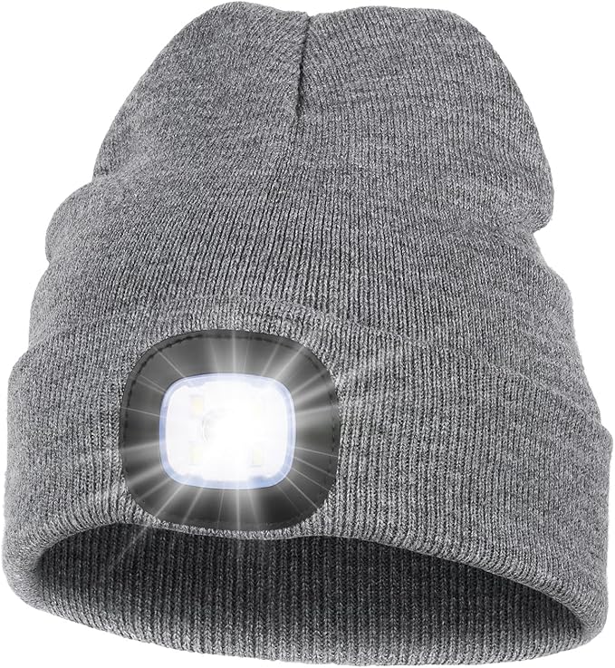 Limimted time Deal 15 % Off MELASA Unisex Hat with Light, USB Rechargeable Hands Free Headlamp LED Beanie, Winter Gifts for Men Dad Father Husband Him